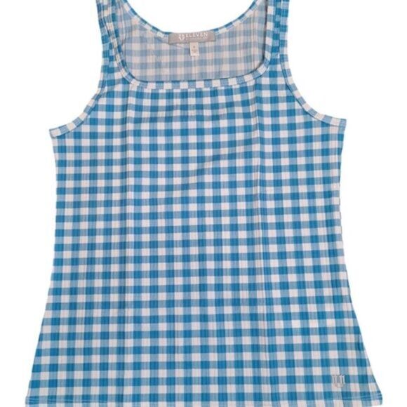 NWT EleVen Venus Williams Blue White Gingham Cross Court Tank Top - Size L - Picture 1 of 12
